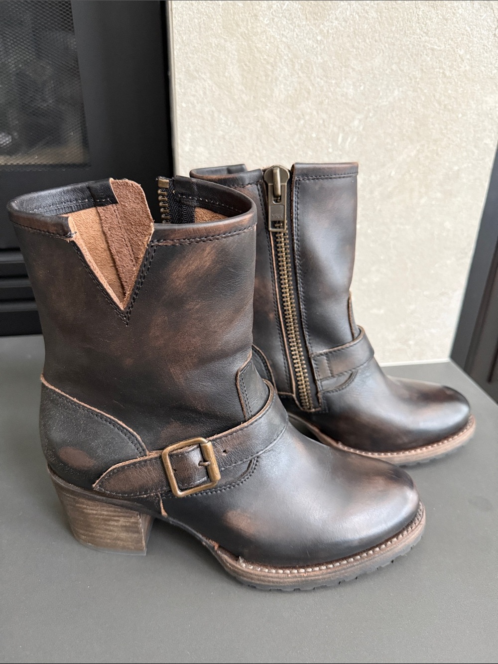 FREEBIRD Carlito Black Distressed Leather Moto Boots Size 8